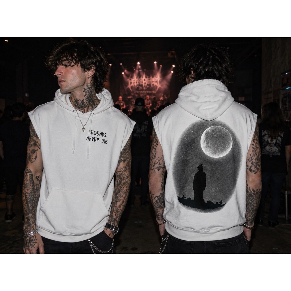 999 Juice Wrld Legends Never Die White Sleeveless Hoodie Size Large Moon Graphic